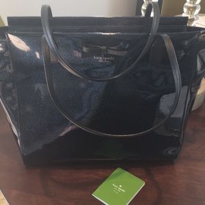 Late Spade Tote. Navy and Black sparkles